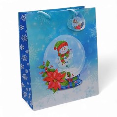 Пакет бумажный подарочный 26х32х12 см Снеговик в шаре