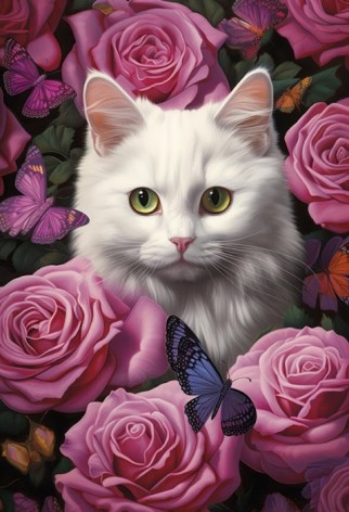 Набір для творчості алмазна картина Білий кіт в трояндах Strateg розміром 30х40 см (HEG88134)