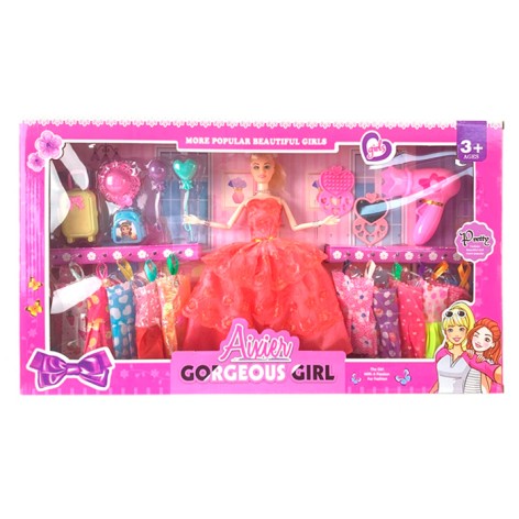 Лялька з вбранням 27см, шарнірні руки, плаття, фен, валіза, аксесуари, в кор-ці, 58-33,5-7см 