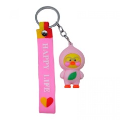 Брелок силиконовый Утка в очках с розовым хлястиком