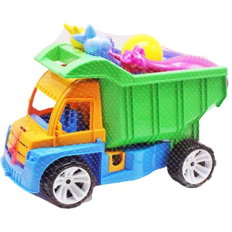 Самосвал с кеглями и шаром (желтый+зеленый)