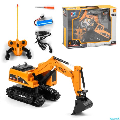 Экскаватор на радиоуправлении 689-803 (24) аккумулятор 3.7 V, подсветка, звук, трещоточная платформа, в коробке