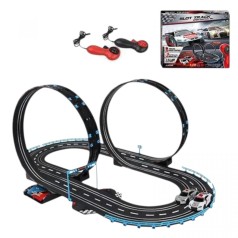 Трек на радіокеруванні траса 61х100 см, підсвічування, 2 машинки, мертва петля, 2 пульти керування, підключення до траси за допомогою проводу, від батарейок та від мережі, в коробці