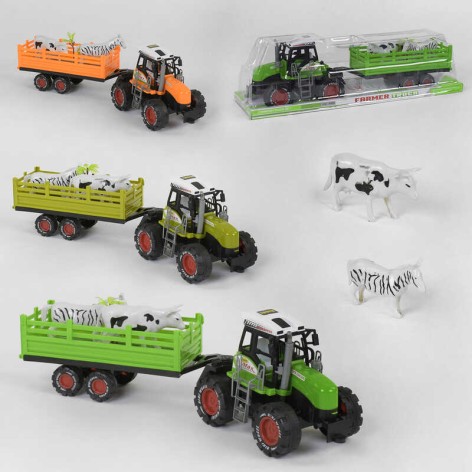 Игрушка трактор с прицепом и животными 3 цвета