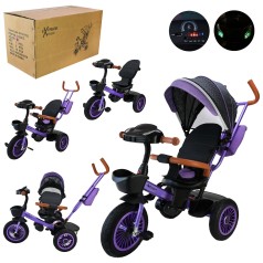 Триколісний велосипед фіолетовий гумові колеса 12'' і 10'' з гальмом, пультом /1/