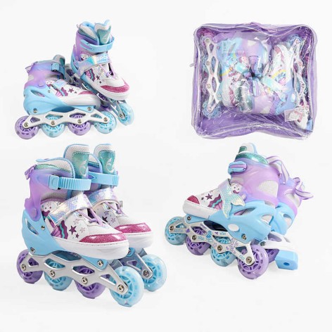 Ролики размер 34-38  цвет Фиолетовый, стелька 22-24 см, колеса PU, d колес – 6 см, подсветка колес, в сумке /6/