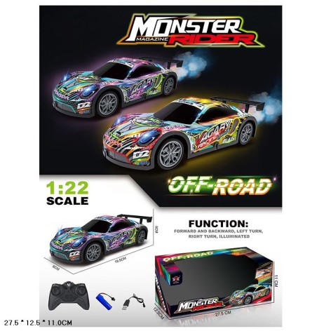 Р/К машина акум., 2 кольори, світло, дим, usb-зарядка, кор. 27,5 * 12,5 * 11см 