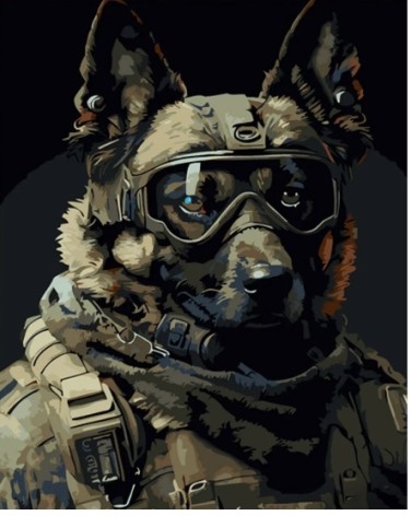 Набор для росписи по номерам Воинственный пес Strateg размером 30х40 см (SS6744)