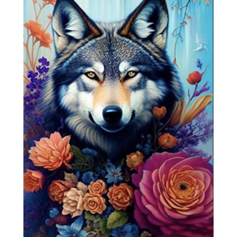 Набір для творчості алмазна картина Вовк серед квітів Strateg розміром 40х50 см  (SK85998)