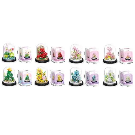 Конструктор цветы, колба 11-14-11см, от 438дет, 8 видов, в кор-ке, 13,5-17,5-13,5см 