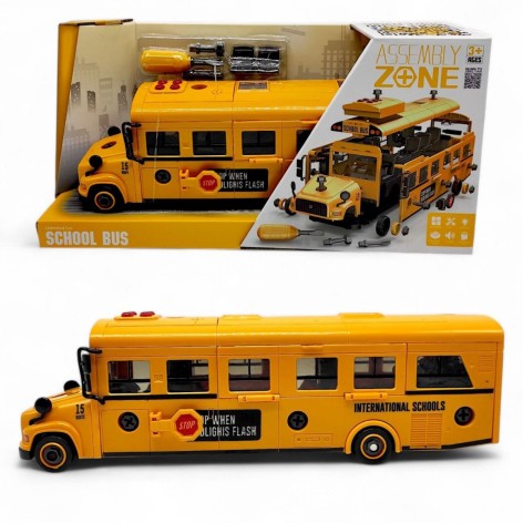 Пластиковая машинка "Автобус" (звуки, подсветка салона, конструктор, инерция, отвертка, подвижные детали, в коробке)