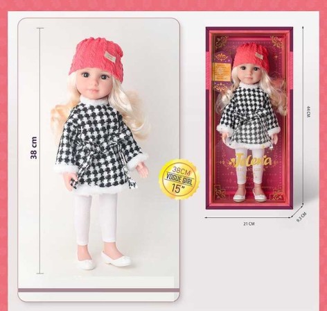 Лялька м'якотіла 36 см, імітація скляних очей, голова та кінцівки пластикові, прошите волосся, знімний одяг та взуття 69001-10