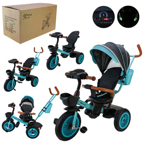 Триколесный велосипед черный резиновые колеса 12'' и 10'' с тормозом, пультом /1/