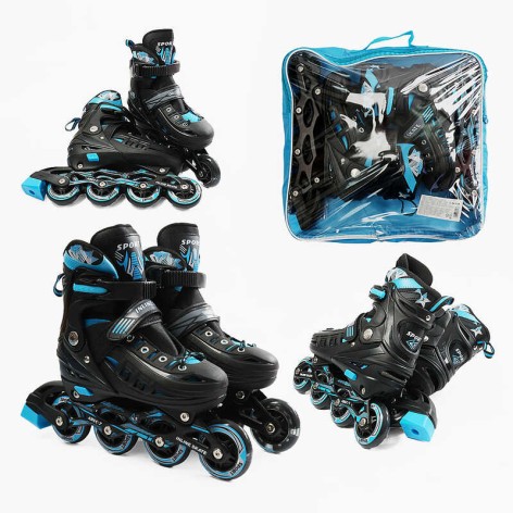 Ролики размер 34-38 колеса PU, d – 7 см, стелька 20-23 см, алюминиевая рама, переднее со светом, подшипник ABEC-7, в сумке /6/