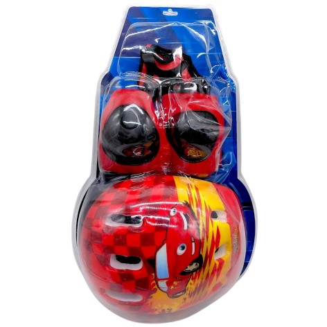 Набір захисного спорядження (шолом, наколінники, налокітники, захист долонь) "Тачки" (ЧЕРВОНИЙ)