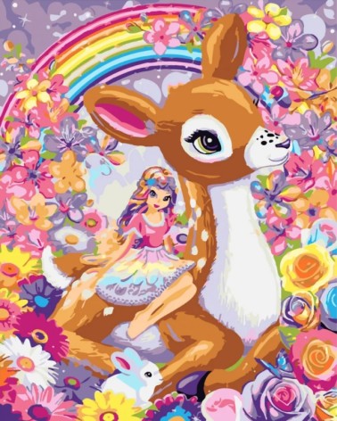 Картина по номерам Сказочная фея вместе с оленем Strateg с лаком размером 30х40 см (SS-6432)