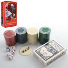 Настільна гра покер, фішки, карти, в коробці (метал), 19,5-12-5 см