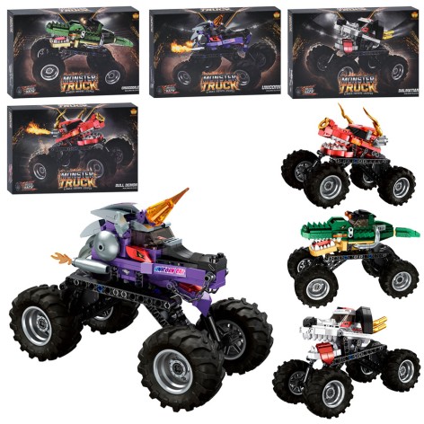 Конструктор машина, корпус-животное, инерция, резиновые колеса, от 251шт, 4 вида, в кор-це, 36-23,5-6,5см /24/