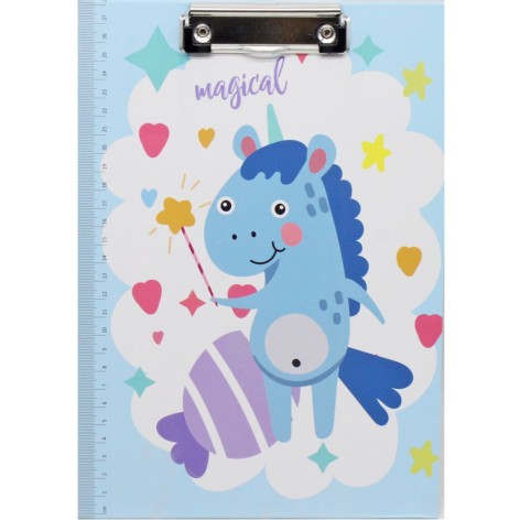 Планшет з прищіпкою та лінійкою "Єдиноріжки" (22х31 см)