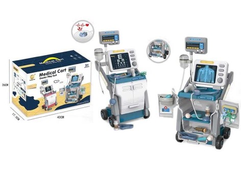 Набор врача 2 вида, звук, медицинская стойка с принадлежностями, капельница, инструменты, стетоскоп на батар., кор. 