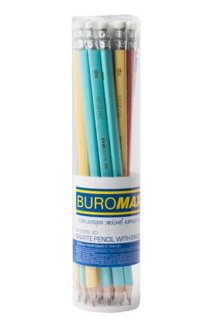 Олівець графітовий Pastel HB, асорті, з гумкою - 20 шт. у тубі