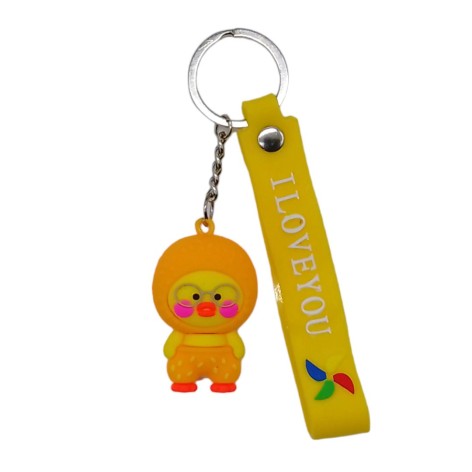 Брелок силиконовый Утка в очках с оранжевым хлястиком