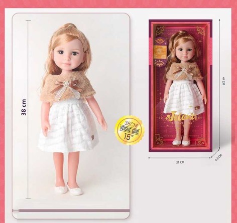 Лялька м'якотіла 36 см, імітація скляних очей, голова та кінцівки пластикові, прошите волосся, знімний одяг та взуття 69001-12