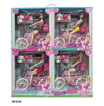 Кукла 28 см 2080A с велосипедом и аксессуарами, 4 вида 4 шт.в коробке 68*8*60 см