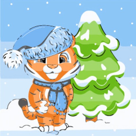 Набор для росписи по номерам Тигр с елкой Strateg размером 30х30 см (ES232)