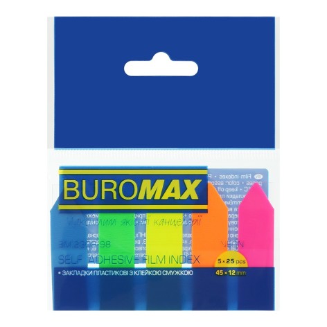 Закладки пласт. з клейким шаром СТРІЛКИ, NEON 45x12мм, 5 кольор. по 25 арк., асорті, ціна за 4 шт. //