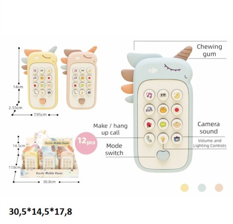 Телефон мобільний 188-7 єдиноріг батар.муз.світ.3кол. /16/192/12шт в кор.30,5*14,5*17,8см