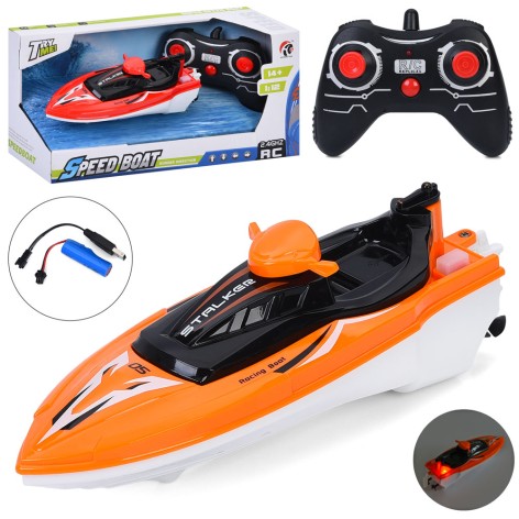 Р/К Катер 2,4G, аккумулятор, 20,5см, 1:12, свет, USBзарядное, 2 цвета, в кор-ке, 30,5-14-12,5см /12/