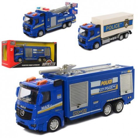 Машинка игрушечная АвтоМир, металлическая, инерционная, полиция, 1:43, от 19 см, 3 вида, в коробке, 25-11-7 см
