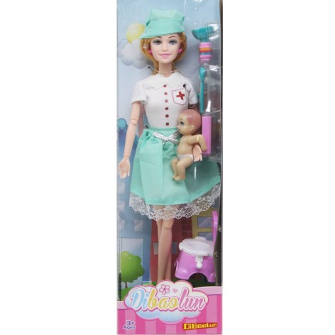 Кукла типа Барби, медсестра, с младенцем