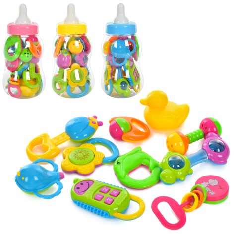 Брязкальце 10шт, від 8см, 3 кольори, в колбі(пляшка-30см), 23-13-13см 