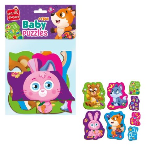 Пазлы макси Vladi Toys картонные с игрой Малыш Сможет «Лесные звери» (укр)