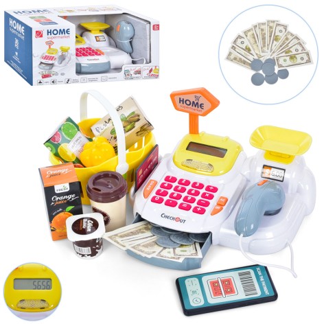 Касовий апарат 23см, сканер, продукти, ваги, купюри, монети, 36дет, звук, світло, на бат, на бат-ці, в кор-ці 36-17-18см 