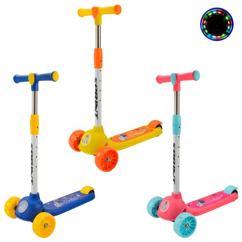 Самокат дитяч. 3-х кол. 2 колеса PU світло, заднє пластик, 3 кольори, в п/е 
