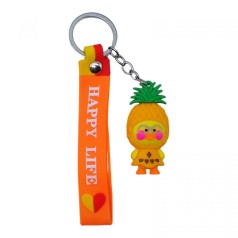 Брелок силиконовый Утка в очках с хлястиком ананас