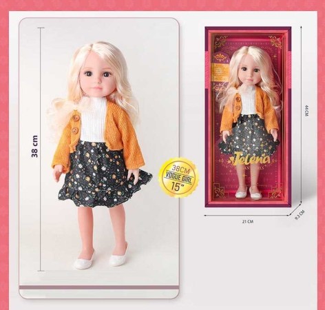 Лялька м'якотіла 36 см, імітація скляних очей, голова та кінцівки пластикові, прошите волосся, знімний одяг та взуття 69001-13