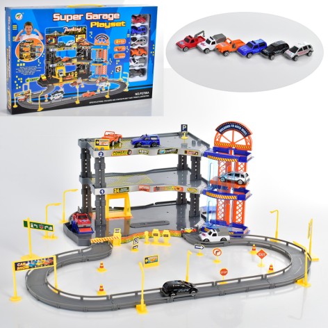 Гараж 3 поверхи, ліфт, 6 машинок, дорожні знаки P2788A