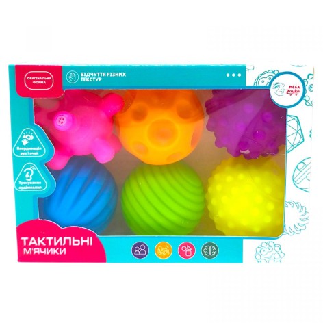 Набір тактильних яскравих м'ячиків Mega Zayka 6 шт
