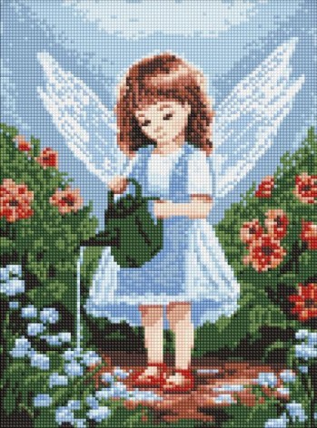 Алмазная мозаика без подрамника - "Ангелочек в саду" с голограммными стразами (AB) ©art_selena_ua, 30х40см