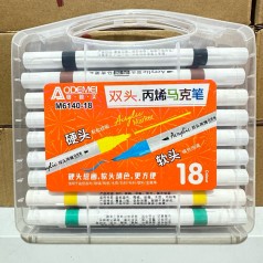 Набір акрил. скетчмаркерів двостор. Aodemei м'який+твердий, 18шт., plastic box