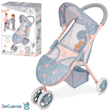 Коляска для ляльки, прогулянкова, 48-33-в55см, кошик, принт-динозавр, метал, кор-ці, 30-38-11см 