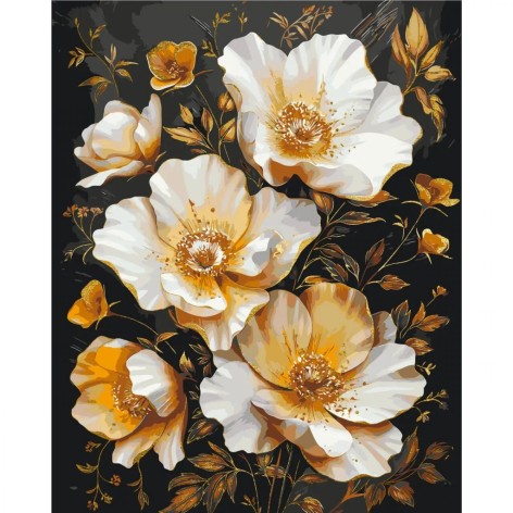 Картина за номерами Золоті квіти на чорному фоні з фарбами металик 40*50 см Орігамі LW 3335