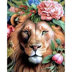 Набор для творчества алмазная картина Лев в цветочной короне Strateg размером 40х50 см (SK86018)