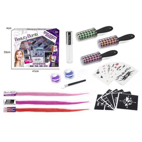 Крейда для волосся 3 кольори, гребінці, тимчасове тату, блискітки, трафарети, в кор. 