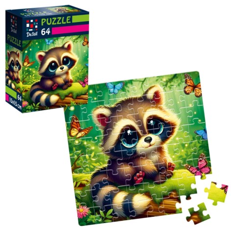 Пазлы De.tail. Енот с бабочками. 64 детали DT1234-12