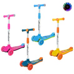 Самокат дитячий 3-х коліс  4 кольори, 2 колеса, PU світло, заднє пластик,складний у п/е 